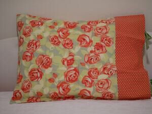 Handmade Orange Rose Pillowcase Set, Amy Butler Quilting Cotton, Ribbon Ties